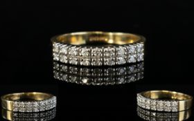 Ladies 9ct Gold 1/2 Half Eternity Diamond Ring, Set with 2 Rows of 8 Diamonds ( 16 ) In Total.