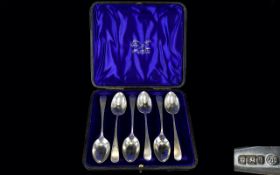 Victorian Period Set of Six Silver Teaspoons of Plain Form. Hallmark Sheffield 1900, Makers Mark J.