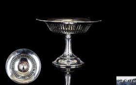 Edwardian Period Pleasing Silver Pedestal Dish with Reticulated Sides, Raised on Circular Base.