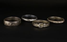 Antique and Vintage Period Collection of Silver Hinged Bangles ( 4 ) In Total.