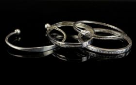 Collection of Contemporary Silver Hinged Bangles ( 2 ) C.Z. Set.