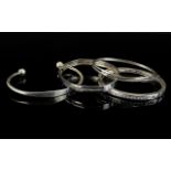 Collection of Contemporary Silver Hinged Bangles ( 2 ) C.Z. Set.