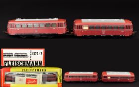 Fleischmann HO - 1372/2 - 1374/2 Double Model - DC2-Rail Maroon Street Cars with Papers & Original