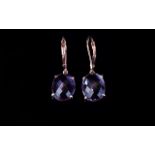 Rose de France Amethyst Chequerboard Facet Drop Earrings, 10cts of Rose de France amethyst in two