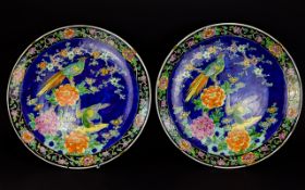 A Pair Of Decorative Japanese Chargers Two large wall chargers of circular form profusely decorated