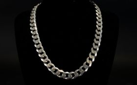 Gents - Heavy and Modern Silver Curb Necklace. Fully Hallmarked, with A Good Strong Clasp.