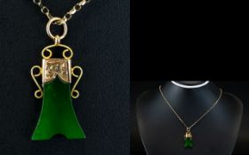 9ct Gold Jadeite Set Pendant with Attached 9ct Gold Chain.