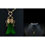 9ct Gold Jadeite Set Pendant with Attached 9ct Gold Chain.