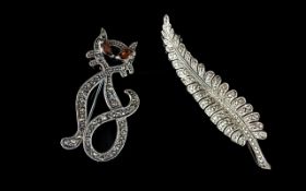 1940's/1950's Nice Quality Marcasite Set Silver Brooches. (2) in total.