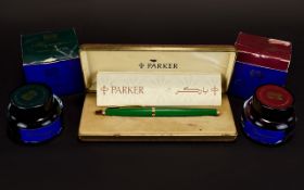 A Parker Fountain Pen with a 14ct gold nib in fitted case.