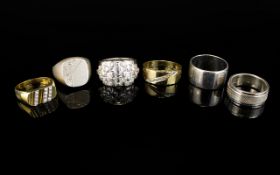 A Collection of 6 Silver Rings. Includes signet and gem set rings. Total weight 52 grams.