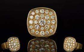 Gentleman's Large and Impressive 9ct Gold Ring with Pave Set, with Round Brilliant Cut Diamonds. The