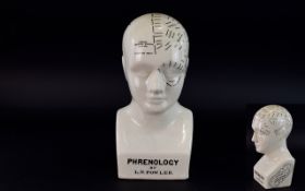 Antique Period Early Phrenology - Ceramic Head Bust, by L. N. Fowler. c.