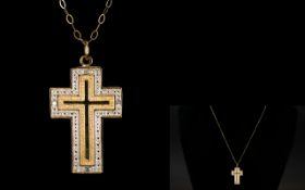 A Vintage 9ct Two Tone Gold Cross and Chain. Fully Hallmarked for 9ct Gold. 20 Inches In length.