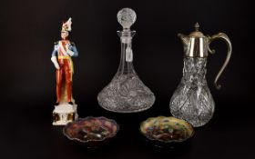 Small Collection of Ceramics and Glass comprising two carnival glass dishes, a Napoleonic Soldier,