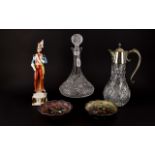 Small Collection of Ceramics and Glass comprising two carnival glass dishes, a Napoleonic Soldier,