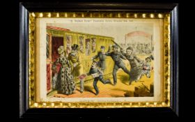 Tom Merry Framed Colour Lithograph Presentation Cartoon 'Elopement Extraordinary' From St Stephens