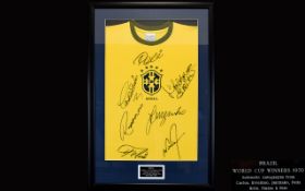 Football Interest Autographed Brazil 1970 World Cup Winners Shirt A rare and immaculately