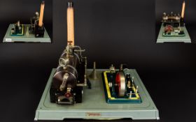 Fleischmann - Tin Plate Model Live Steam Engine Plant with Fire Doors. Made In 1961, Working