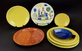 Nittsjo Swedish Collection of Various Art Studio Large Round Dishes, 5 in yellow,
