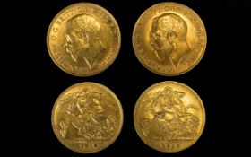 George V - High Grade 22ct Gold Half Sovereigns ( 2 ) In Total. Dates For 1912 & 1913.