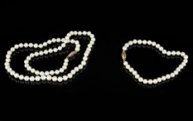 9ct Diamond Set Pearl Necklace and Bracelet Set.