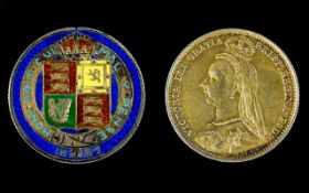 Victorian Jubilee 1887 Dated Silver Sixpence. Which As Been Enamelled - Please See Photo.