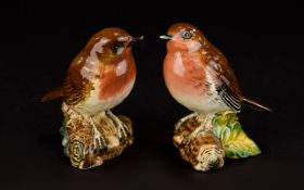 Beswick Bird Figures - Pair of Robins. Model No 980. Each 3.25 Inches High & Mint Condition.