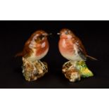 Beswick Bird Figures - Pair of Robins. Model No 980. Each 3.25 Inches High & Mint Condition.