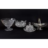 Three Pieces of Good Quality Cut Glass comprising Welsh Glass Large Punch Bowl with star cut base