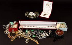 A Large Collection Of Mixed Costume Jewellery Over twenty items to include boxed crystal set tennis