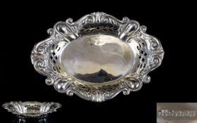 Edwardian Period Small Silver Bon-bon Dish with Ornate / Shaped / Pierced Sides.