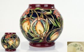 Moorcroft Fine Quality Globular Shaped Tube lined Vase ' Plevriana ' Design. Designer Rachel Bishop.