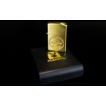 Playboy Branded Brass Gas Lighter A square flip top brushed brass lighter with embossed Playboy