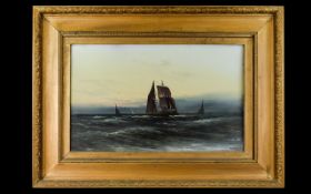 Maritime Interest Original Oil On Board Housed in original ornate yellow gilt frame with deep