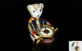 Royal Crown Derby Fine Quality Imari - Pattern Paperweight ' Drummer Bear ' Gold Stopper. Date 2001.