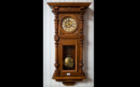 Walnut Cased Vienna Wall Clock In Art Nouveau Style Cream Chapter Dial With Roman Numerals,