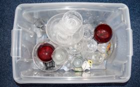 A Box Of Assorted Glassware including a pair of ruby red etched glass sundae dishes,
