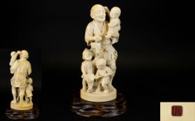 Japanese Tokyo School Signed Very Fine and Impressive Heavy Carved Ivory Okimono Sculpture of a