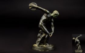 Classical Style Early 20th Century Cast Bronze Figure In The Form Of A Greek Discus Thrower Small