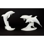 Two Kaiser Germany Bisque Porcelain Dolphin Figures White porcelain figure depicting two Dolphins at