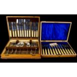 Montague and Co Fish and Knife Set housed in a wooden case with blue polysatin lining and Sheffield