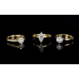 Ladies - Small Collection of Impressive Single Stone C.Z Dress Rings ( 3 ) In Total. All Set In 14ct