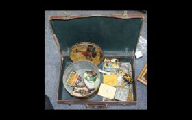 Vintage Leather Suitcase Together with a Tortoiseshell Dressing Table Set,