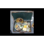 Vintage Leather Suitcase Together with a Tortoiseshell Dressing Table Set,