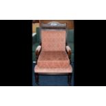 Mahogany Bedroom Chair A high backed occasional/bedroom chair upholstered in dusky pink foliate