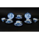 Royal Worcester Crown Ware 12 Piece Coffee Set, blue and white 'Willow' Pattern circa 1920's.