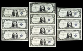 United States of America Collection of ( 9 ) Nine - One Dollar Bank Notes. All Dated 1957, This Is