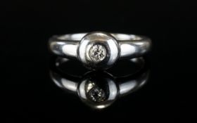 Contemporary Designed 9ct White Gold - Pale Set Single Stone Diamond Ring - Please See Photo. The