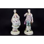 Germany Dresden Pair of Mid 20th Century Large and Decorative Hand Painted Porcelain Male and Female